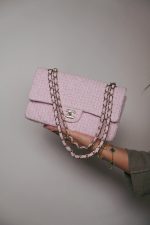 21S Pink Tweed Quilted Classic Flap Medium Light Gold Hardware - Image 10