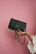 20K Black Caviar Quilted Wallet on Chain French New Wave Chain CC WOC Light Gold hardware - Image 10