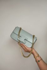 Celine Ice Blue Shiny Calfskin Claude Chain Shoulder Bag Light Gold Hardware - Image 10