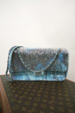 18S Blue Waterfall Sequin Jumbo Single Flap Bag Silver Hardware - Image 2