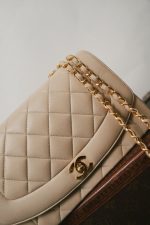 Diana Flap Beige Lambskin Quilted Medium Gold Hardware - Image 15