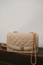 Diana Flap Beige Lambskin Quilted Medium Gold Hardware - Image 16