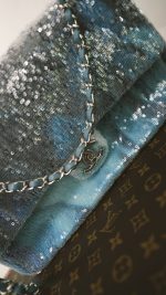 18S Blue Waterfall Sequin Jumbo Single Flap Bag Silver Hardware - Image 6