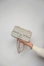 Grey Lambskin Quilted Mini Rectangular Flap Light Gold Hardware - Image 10