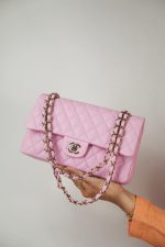 22S Pink Caviar Quilted Classic Flap Medium LGHW - Image 10