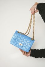 24P Blue Aged Calfskin Quilted Mini Reissue 2.55 Flap Aged Gold Hardware - Image 10