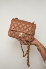 Caramel Lambskin Quilted Mini Square Flap Light Gold Hardware - Image 10
