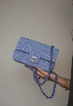 24P Blue White Tweed Quilted Mini Rectangular Flap Silver Hardware - Image 6