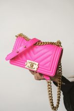 24C Pink Caviar Chevron Quilted Boy Bag Small Aged Gold Hardware m - Image 10