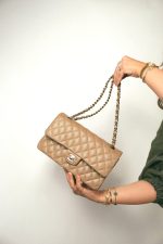 22A Dark Beige Quilted Caviar Classic Flap Medium LGHW - Image 10