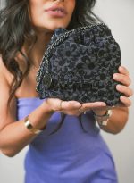 24B Black Floral Denim Quilted Mini 22 Bag - Image 6