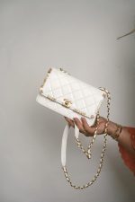 23C White Lambskin Quilted Paris Monaco Single Flap Bag Aged Gold Hardware - Image 10