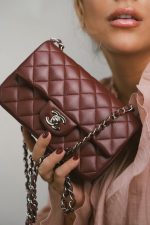 Burgundy Lambskin Quilted Mini Rectangular Flap Silver Hardware - Image 6