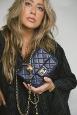 Navy Pearl Crush Mini Square Flap Aged Gold Hardware - Image 6