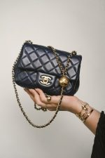 Navy Pearl Crush Mini Square Flap Aged Gold Hardware - Image 10