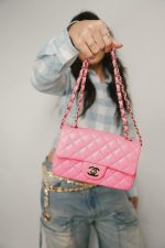 Pink Lambskin Quilted Mini Rectangular Flap Light Gold Hardware - Image 10