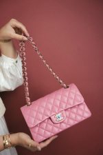 22A Pink Caviar Quilted Classic Flap Small Light Gold Hardware - Image 10