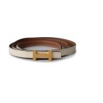 Hermes White/Gold Epson and Swift Leather Reversible Constance Slim Belt