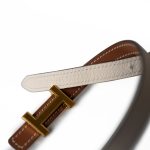 Hermes White/Gold Epson and Swift Leather Reversible Constance Slim Belt - Image 3
