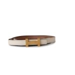 Hermes White/Gold Epson and Swift Leather Reversible Constance Slim Belt - Image 5