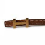 Hermes White/Gold Epson and Swift Leather Reversible Constance Slim Belt - Image 4