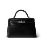 Mini Kelly Sellier Black Box Calfskin Palladium Plated B Stamp