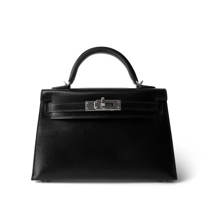 Mini Kelly Sellier Black Box Calfskin Palladium Plated B Stamp