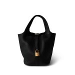 Picotin Lock 18 Black Taurillon Clemence Gold Plated B Stamp