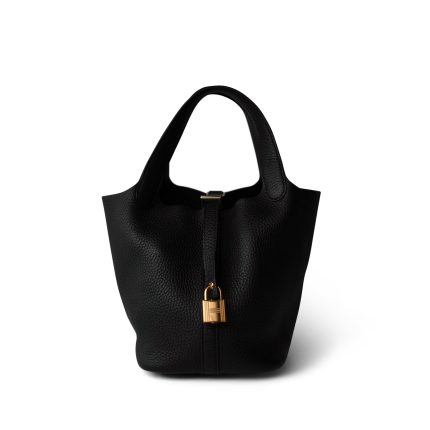 Picotin Lock 18 Black Taurillon Clemence Gold Plated B Stamp