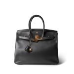 Birkin 35 Dark Grey Box Calfskin Gold Plated [F] Stamp - Image 9