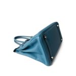 Birkin 30 Blue Jean Togo Palladium Plated H Square Stamp - Image 7