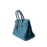 Birkin 30 Blue Jean Togo Palladium Plated H Square Stamp - Image 2