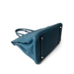 Birkin 30 Blue Jean Togo Palladium Plated H Square Stamp - Image 12