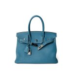 Birkin 30 Blue Jean Togo Palladium Plated H Square Stamp - Image 11