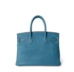 Birkin 30 Blue Jean Togo Palladium Plated H Square Stamp - Image 4