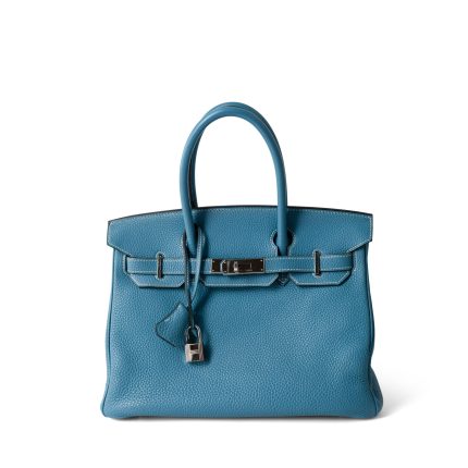 Birkin 30 Blue Jean Togo Palladium Plated H Square Stamp
