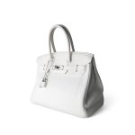 Birkin 30 White Taurillon Clemence Leather Palladium Plated I Square Stamp - Image 10