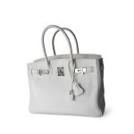 Birkin 30 White Taurillon Clemence Leather Palladium Plated I Square Stamp - Image 11
