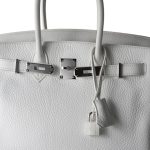 Birkin 30 White Taurillon Clemence Leather Palladium Plated I Square Stamp - Image 14