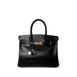 Birkin 30 Black Box Calfskin Gold Plated G Square Stamp
