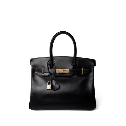 Birkin 30 Black Box Calfskin Gold Plated G Square Stamp