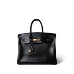 Birkin 35 Black Box Calfskin Gold Plated F Square Stamp