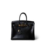 Birkin 35 Black Box Calfskin Gold Plated F Square Stamp - Image 4