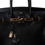 Birkin 35 Black Box Calfskin Gold Plated F Square Stamp - Image 3