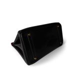 Birkin 35 Black Box Calfskin / Rouge Vif Gold Plated B Square Stamp - Image 7