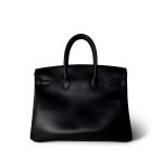 Birkin 35 Black Box Calfskin / Rouge Vif Gold Plated B Square Stamp - Image 3
