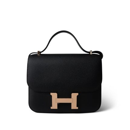 Constance 18 Black Epsom Rose Gold Plated B Stamp