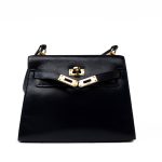 Hermes Vintage Mini Kelly Navy Box Calfskin Leather Shoulder Bag