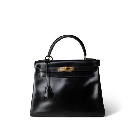 Kelly 28 Black Box Calfskin Gold Plated (H) Stamp