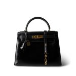 Kelly 28 Black Box Calfskin Gold Plated